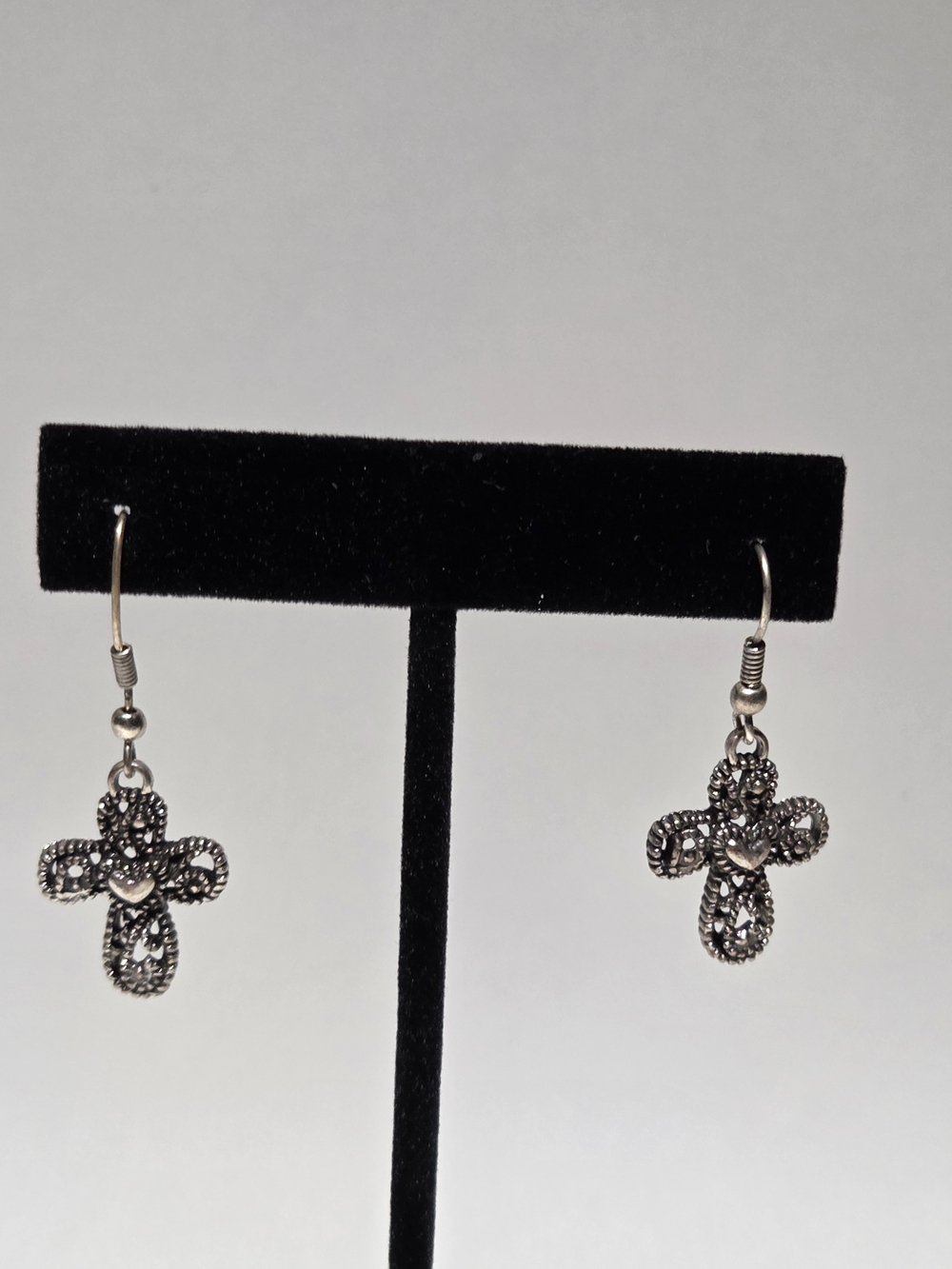 Silver-toned Cross Drop Earrings